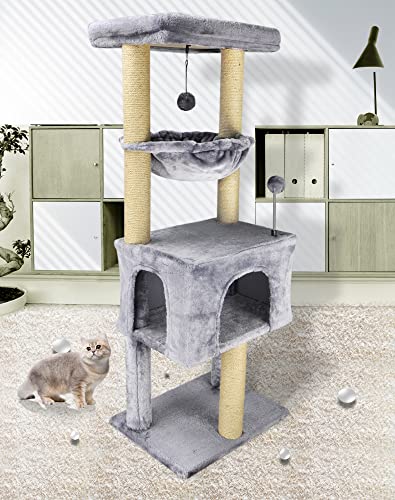 Fashionable 43.3" Grey Cat Trees with Houses