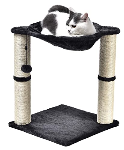 Gray Cat Tower with Hammock and Scratching Posts