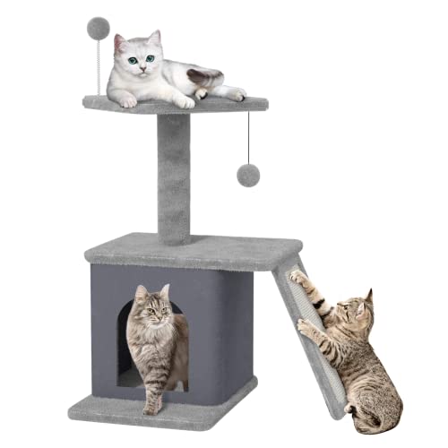 Grey Cat Tree Tower with Scratching Pad