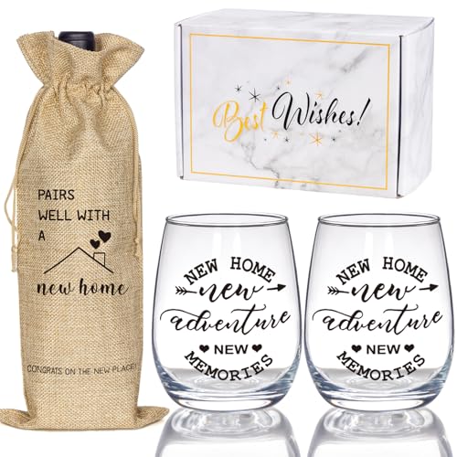 New Home Stemless Wine Glass & Bottle Gift Bag