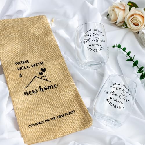 New Home Stemless Wine Glass & Bottle Gift Bag