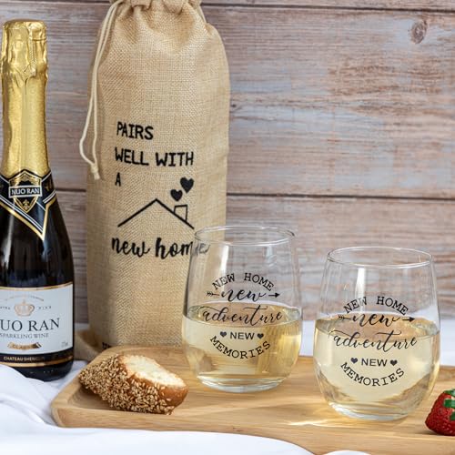 New Home Stemless Wine Glass & Bottle Gift Bag