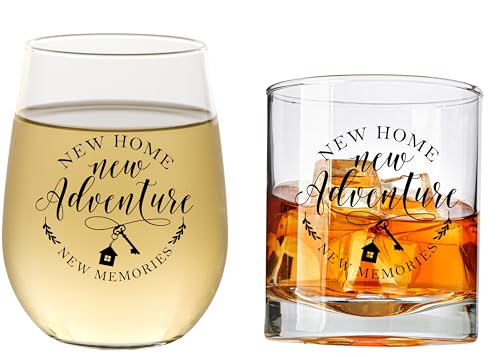 New Home Adventures Wine & Whiskey Glass Gift Set