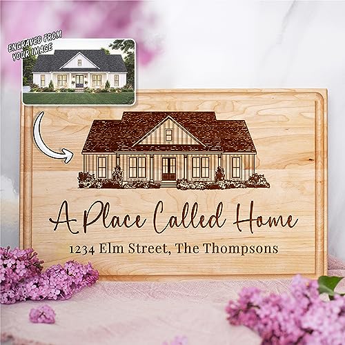 Personalized Engraved Cutting Board with Custom Home Drawing