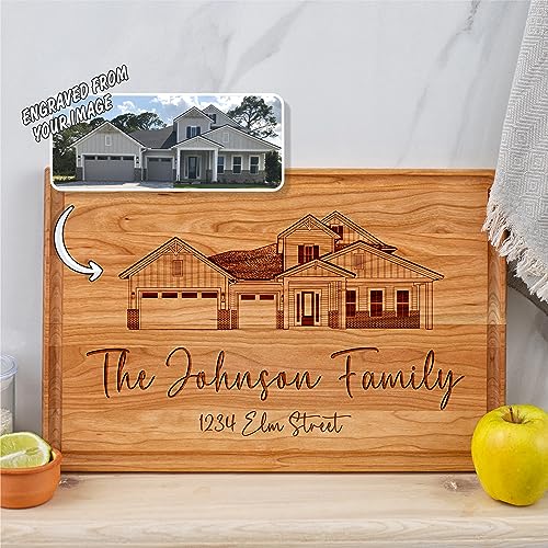 Personalized Engraved Cutting Board with Custom Home Drawing