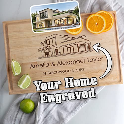Personalized Engraved Cutting Board with Custom Home Drawing