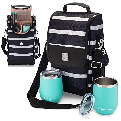 Insulated Wine Tote Bag with Stemless Glasses & Pouch