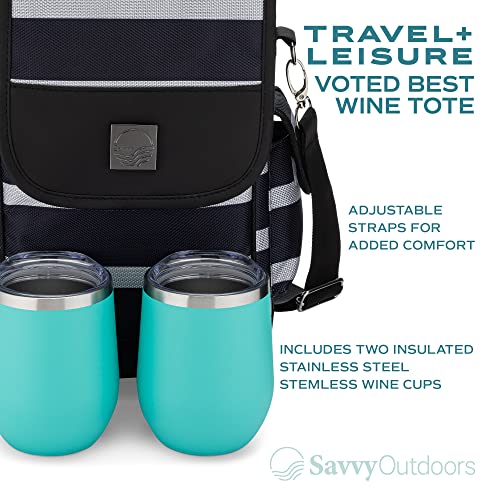 Insulated Wine Tote Bag with Stemless Glasses & Pouch