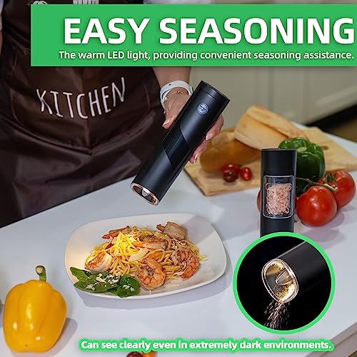 Adjustable Coarseness Gravity Salt Pepper Grinder Set, LED Light