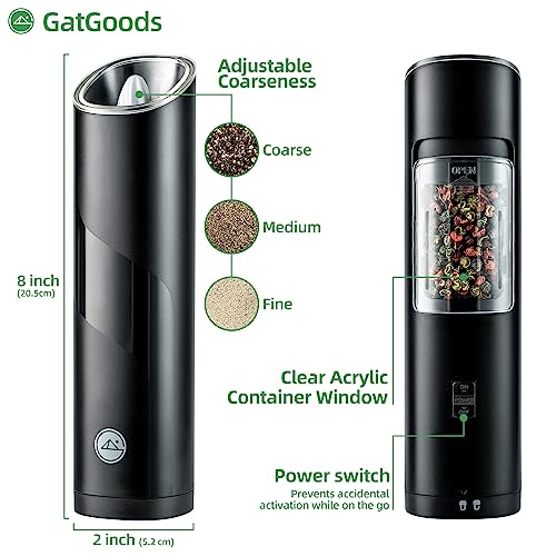 Adjustable Coarseness Gravity Salt Pepper Grinder Set, LED Light