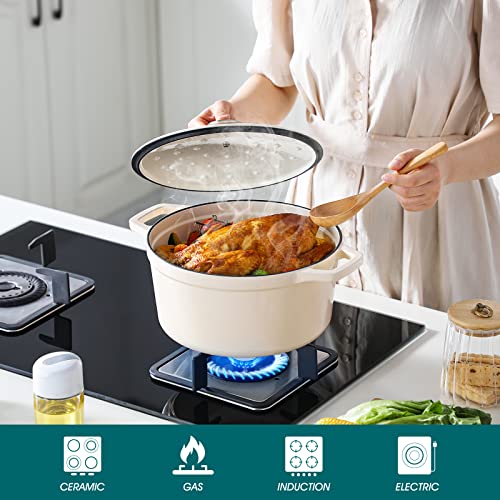 6qt Enamel Coated Cast Iron Dutch Oven, White