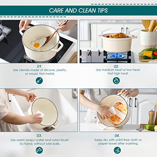 6qt Enamel Coated Cast Iron Dutch Oven, White