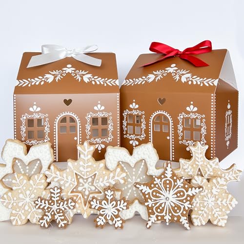 Gingerbread House Shaped Gift Boxes with Ribbons