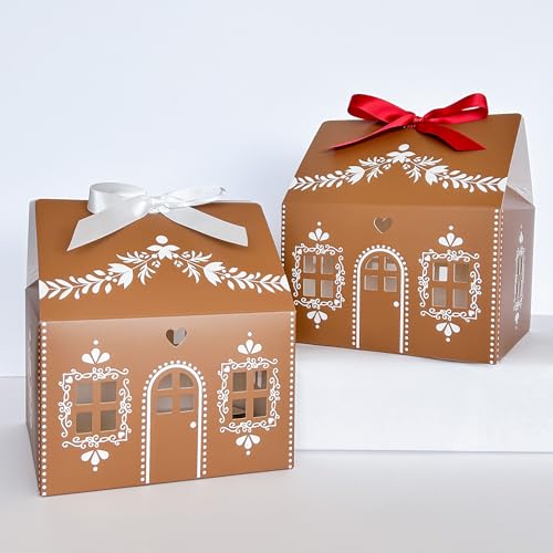 Gingerbread House Shaped Gift Boxes with Ribbons