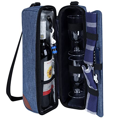 ALLCAMP Wine Tote Bag with Cooler and Picnic Set