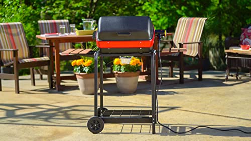 Portable Electric Cart Grill with Folding Tables - Red