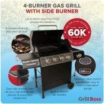 Grill Boss 4-Burner BBQ Propane Grill with Side Burner