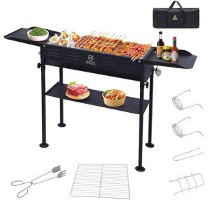 Compact Charcoal Grill with Side Table & Carry Bag