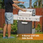 Stainless Steel 4-Burner Propane BBQ Grill with Cover