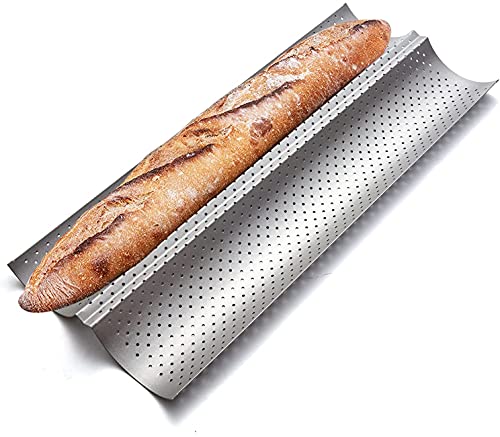Nonstick Baguette Baking Pans - 2 Loaves, Silver