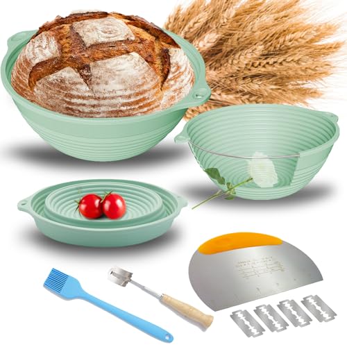 HEBEICRMY Silicone Sourdough Proofing Baskets with Steel Rings