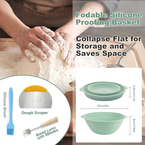 HEBEICRMY Silicone Sourdough Proofing Baskets with Steel Rings