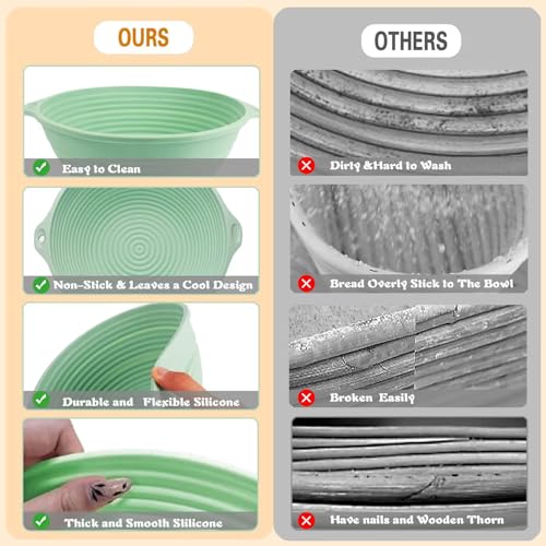 HEBEICRMY Silicone Sourdough Proofing Baskets with Steel Rings