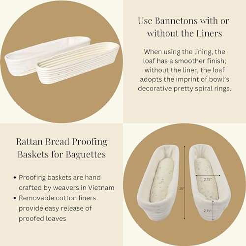Baguette Banneton Basket Set for French Bread Baking
