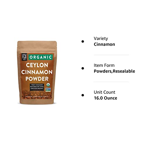 Organic Ceylon Cinnamon Powder, Raw Sri Lanka, 16oz