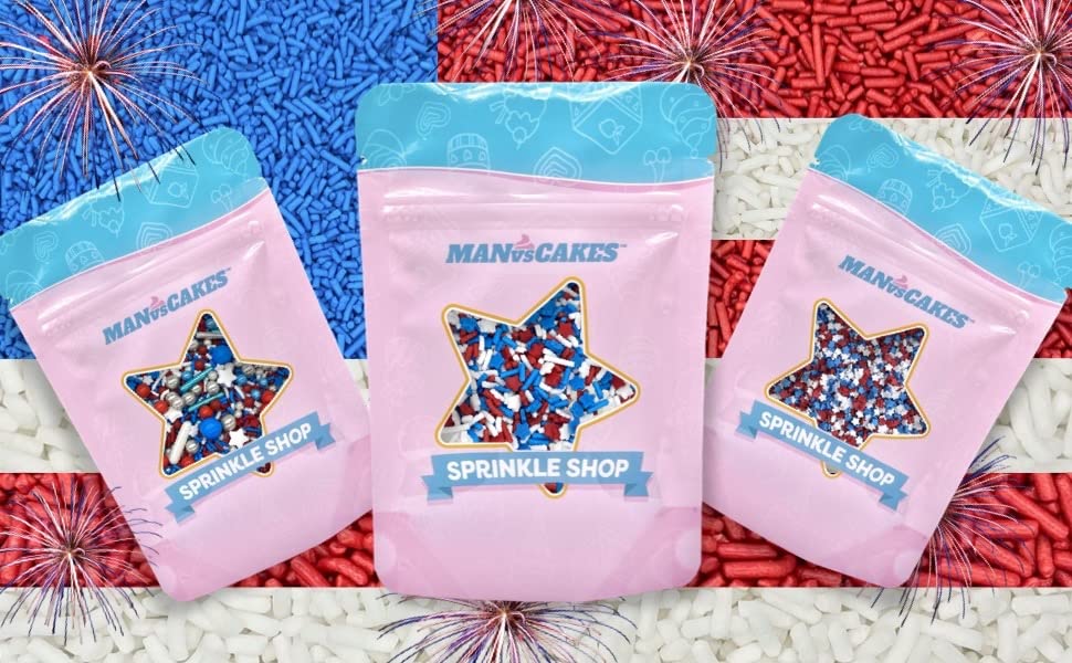 Patriotic Red White Blue Cookie Sprinkles, Manvscakes Chocolate