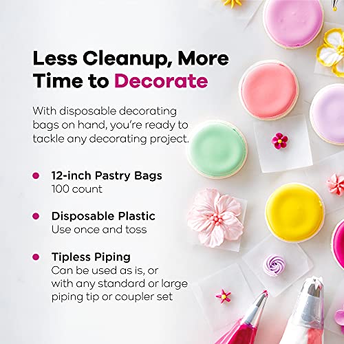 Wilton 12-Inch Disposable Cake Decorating Pastry Bags, 100-Pack