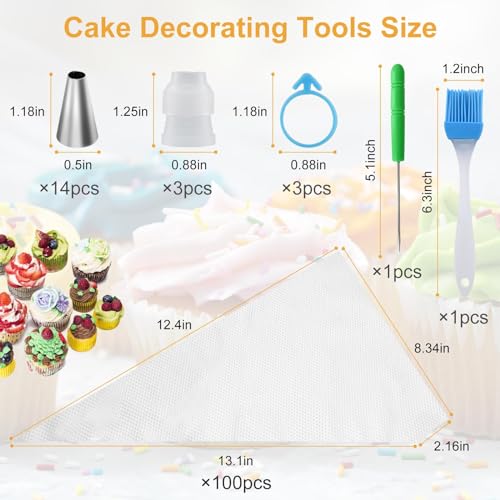 100pc Disposable Piping Bags with Tips for Baking