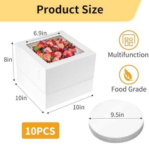 10 Sets 10x10x8 Cake Boxes with Boards