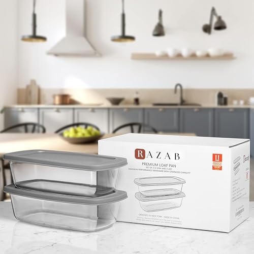 Razab Large Glass Loaf Pan Set - Airtight Covers