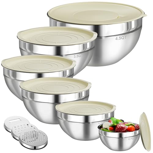 Stainless Steel Mixing Bowls Set with Lids, 6-Piece