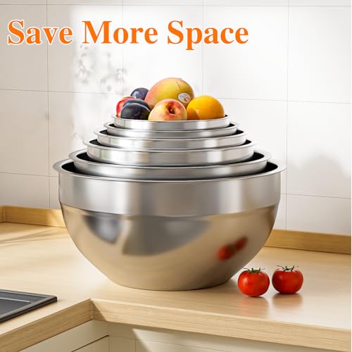 Stainless Steel Mixing Bowls Set with Lids, 6-Piece