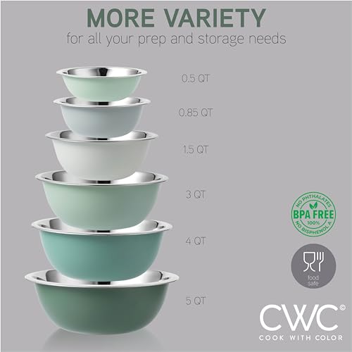 Stainless Steel Mixing Bowls Set - 6 Piece Green
