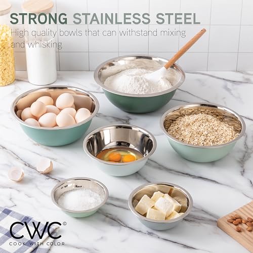 Stainless Steel Mixing Bowls Set - 6 Piece Green