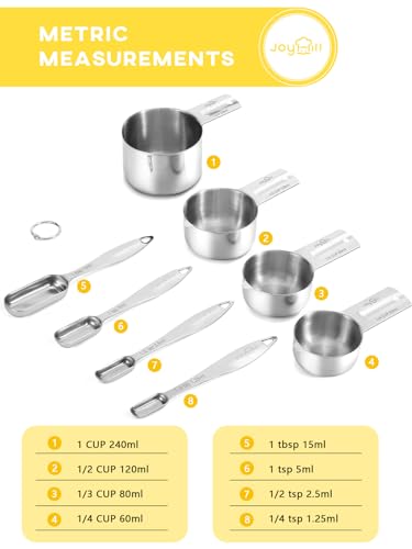 Joyhill 8 Piece Stainless Steel Measuring Cups and Spoons