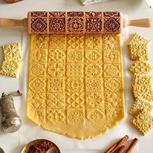 Christmas Wooden Rolling Pin for Embossed Baking Cookies