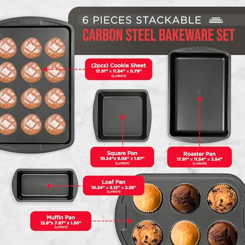 Swiss Bakeware Set - 6 Piece, Stackable, Professional-Grade Non-Stick