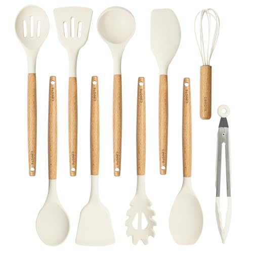 10-Piece Silicone Cooking Utensils Set with Wooden Handle