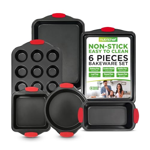 NutriChef 6-Piece Nonstick Bakeware Set with Red Handles