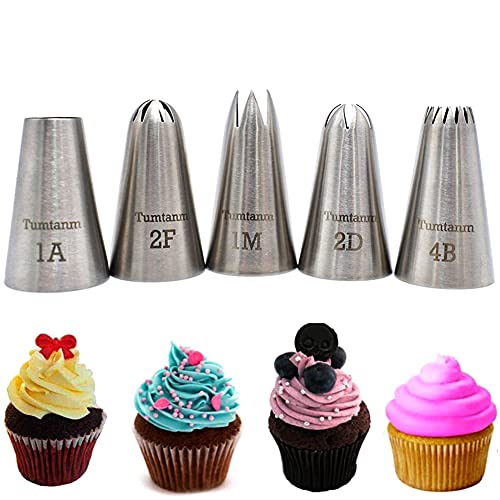 5 Pack Large Stainless Steel Piping Tips for Baking