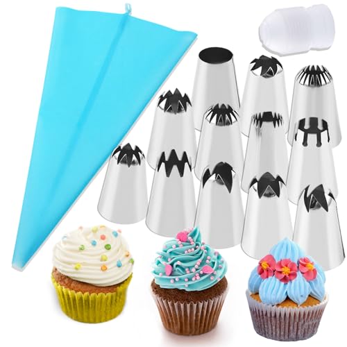 Large Piping Tips Set with Reusable Pastry Bag