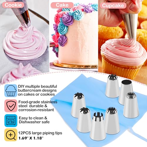 Large Piping Tips Set with Reusable Pastry Bag