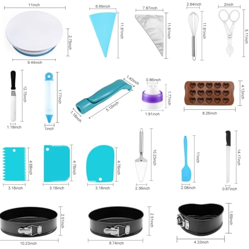 Cake Decorating Kit with Springform Pans, Turntable & Tips
