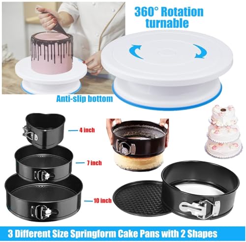 Cake Decorating Kit with Springform Pans, Turntable & Tips