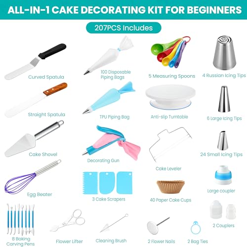 Kasmoire 207 Pcs Cake Decorating Kit & Accessories