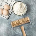 Floral Scroll Mini Embossing Rolling Pin, Poplar Wood